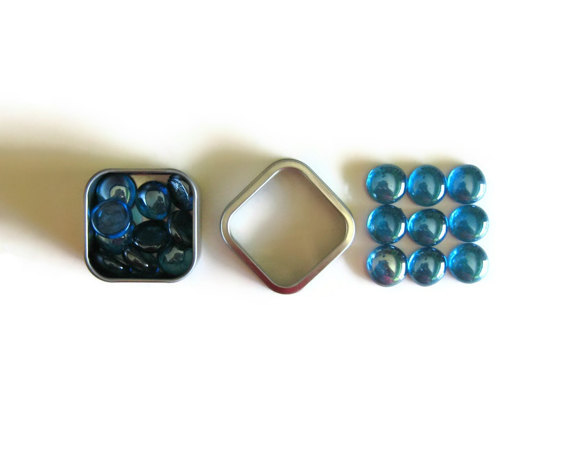 12 Glass Gems Iridescent Sky Blue in a Square Can