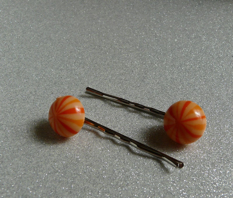 orange dream bobbypins - vintage plastic