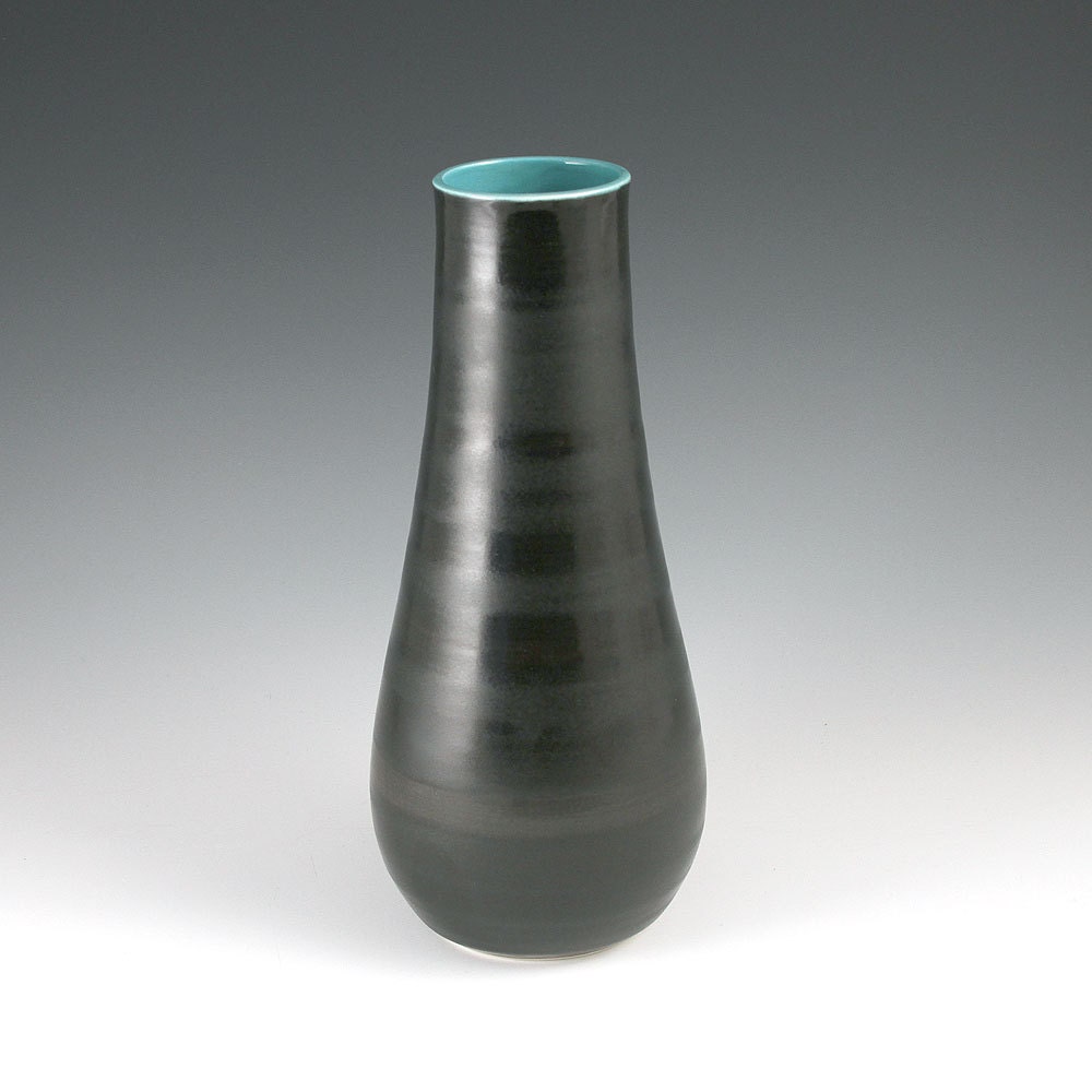Tall Vase in Black and Turquoise