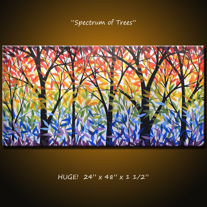 Amy Giacomelli Paintings Rainbow Landscape Original Large Abstract Modern... 24 x 48 .. "Spectrum of Trees"