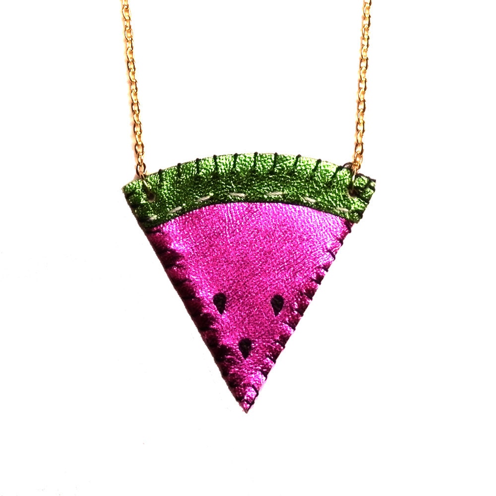 Juicy Fruit Metallic Leather Watermelon Slice Necklace