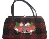 Vintage Red and Grey Welsh Wool Strawberry Mouse Handbag