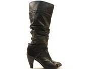 80s Zodiac Knee High Leather Boots / Pull On / Black Leather / Women's sz 7.5