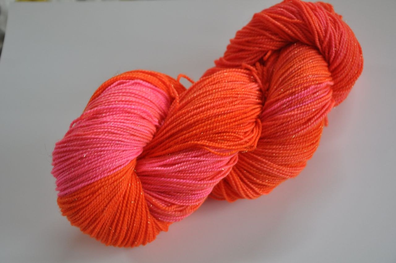Citrus- Hand Dyed Gold Sparkle Sock Yarn