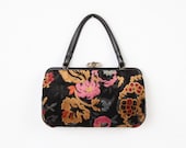 Floral Tapestry Handbag Carpet Black Pink & Gold