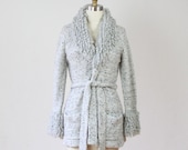 Gray Looped Trimmed Wrap Sweater - M