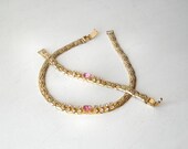 Vintage Rhinestone Necklace & Bracelet Set Goldtone Pink Crystal