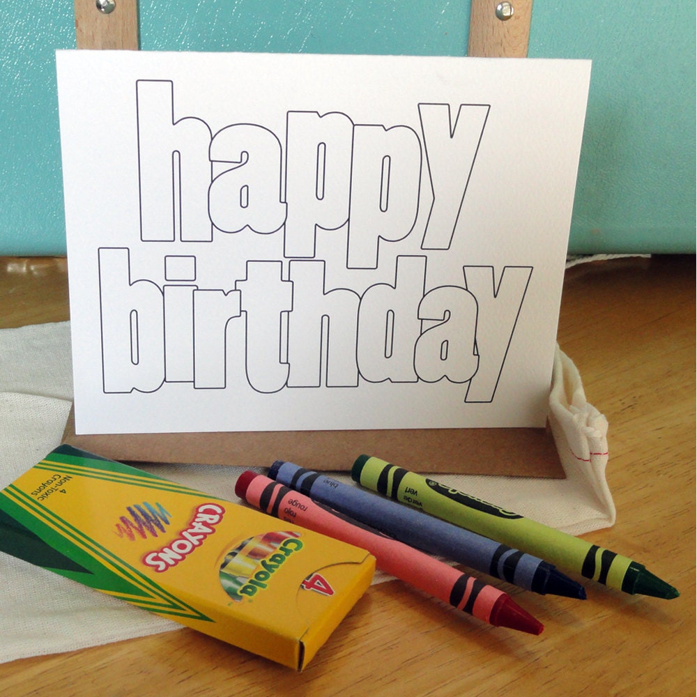 Coloring "Happy Birthday" notecards and envelopes - BULK set of 20 (no crayons or fabric bag)