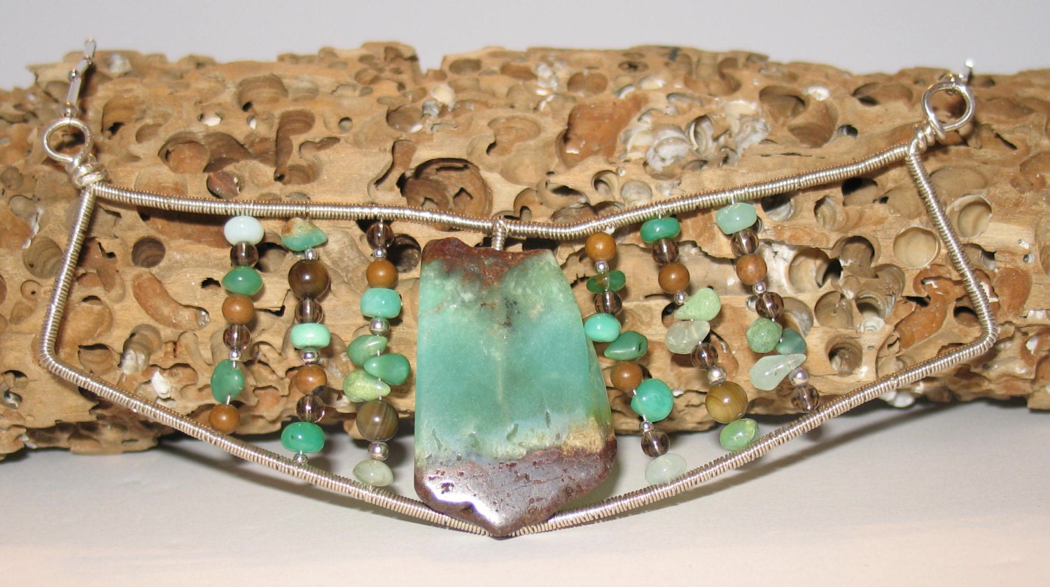 Sterling and Chrysoprase Wire Wrapped Necklace