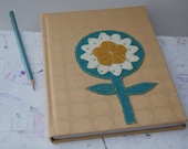 SALE Fabric Covered Journal NOTEBOOK with applique flower design