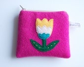 Folk art tulip flower coin purse - shocking pink