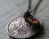 Shilling Necklace with Vintage Coin and Swarovski Crystal