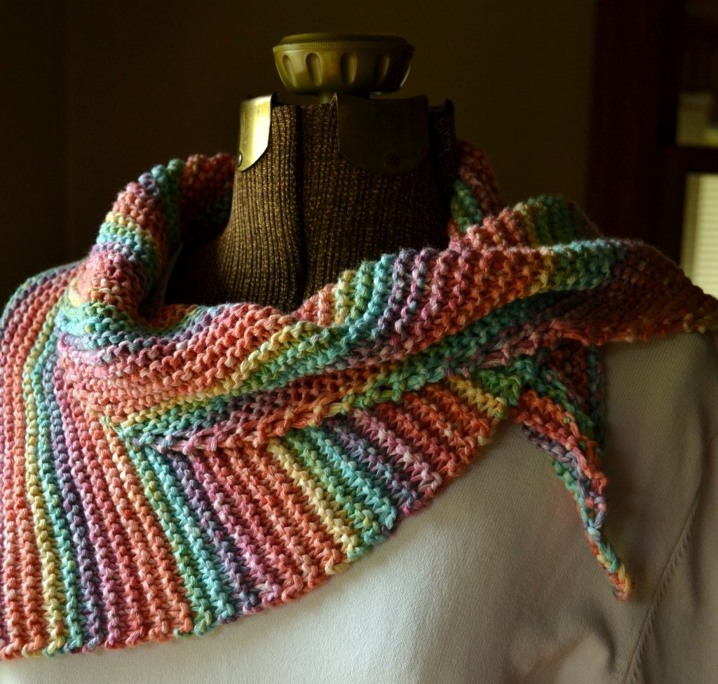 Rainbow Cotton Knit Kerchief Scarf Shawlette