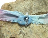 Handmade Oval  Toggle Clasp - I Heart  Spring Showers - Sky blue with  Silver