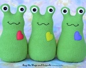 Handmade Slug Stuffed Animal Plush Art Toy, Hug Me Slug, Personalized Tag, Bright Med Green Fleece, Choose Heart Color, 12 inch, Custom-made