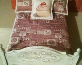 Cranberry Patchwork Miniature Dolls House Bed