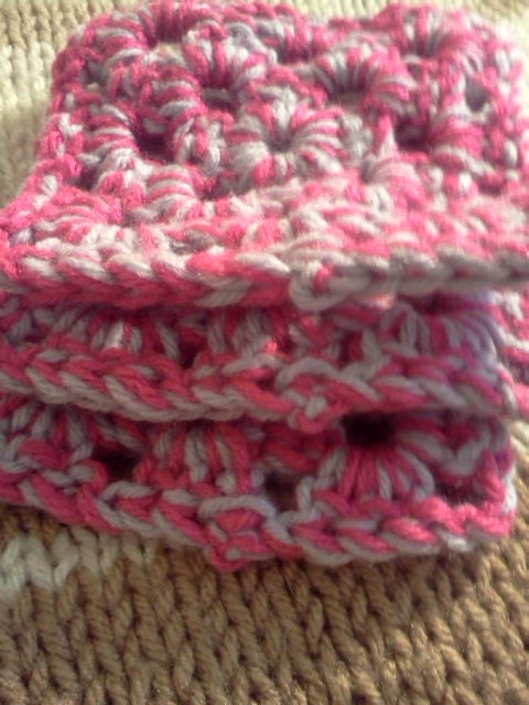 Pink and Purple Crocheted Coaster 3 in a set