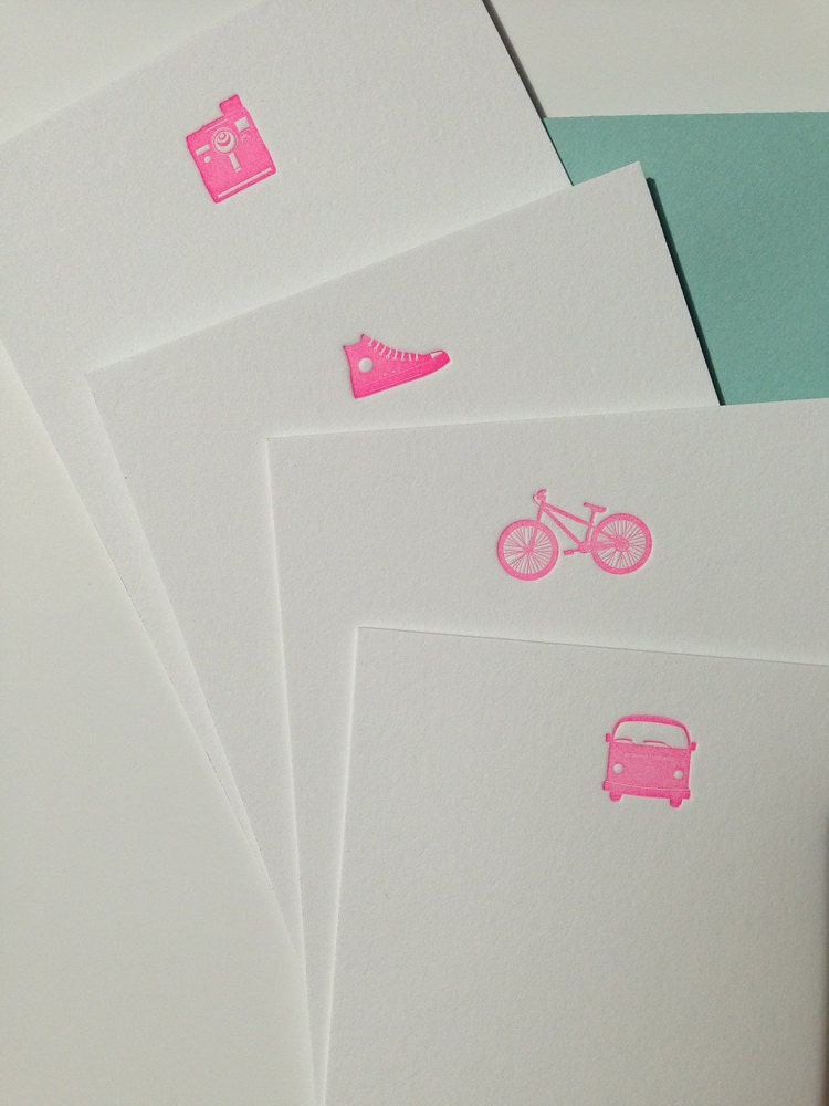 Design classics in neon pink, single card, letterpress printed