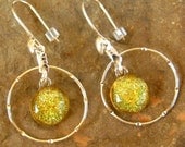 Dichoric Glass Hoop Earrings, Fused Glass Earrings - Sunny Yellow Sparkle