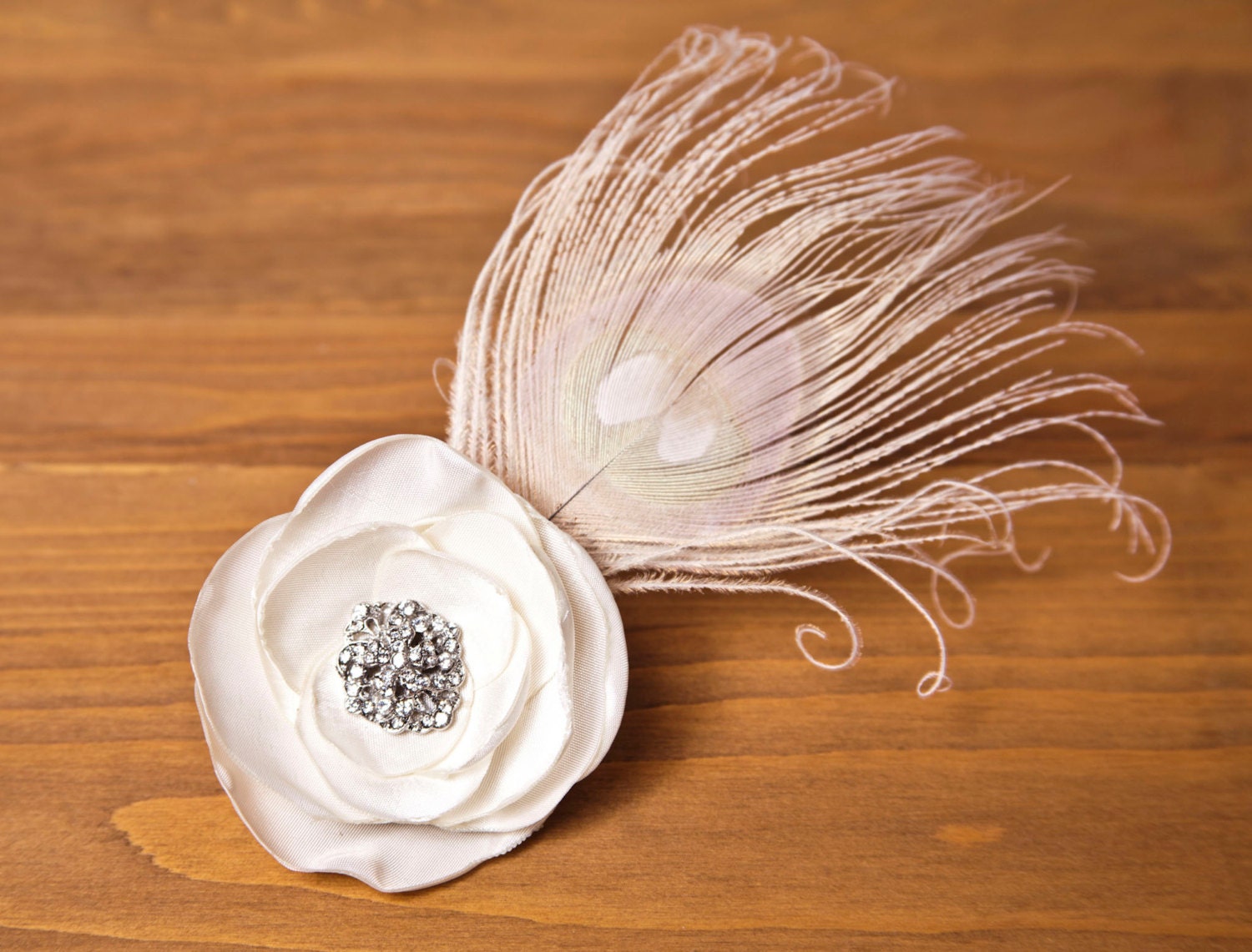 Ivory Flower with Peacock Feather Hair Pin Fascinator