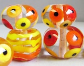 Sunshine Spotty Stripey Set--Handmade Lampwork Glass Beads