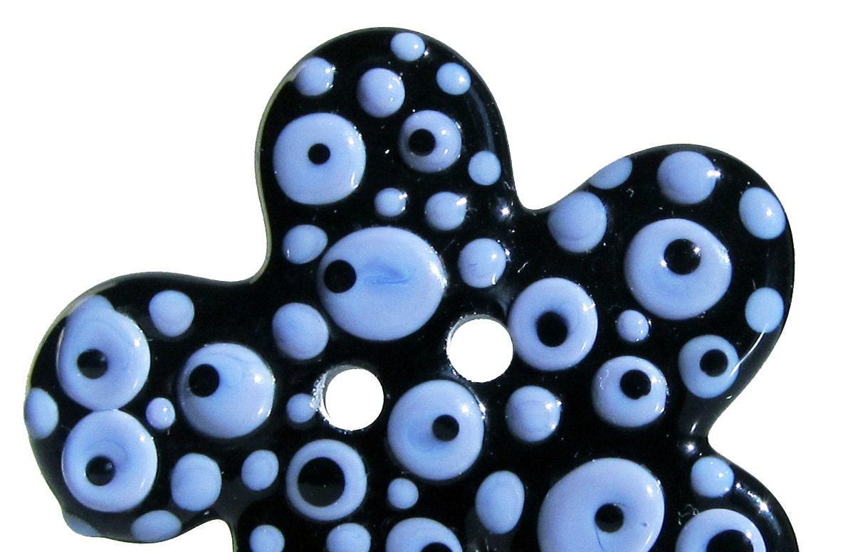 Purple Polka Dot Fresh Flower Button--Handmade Lampwork Glass Beads