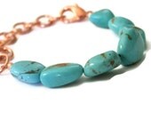 Chunky Blue Turquoise Bracelet Bright Copper Chain Linked Adjustable Bracelet