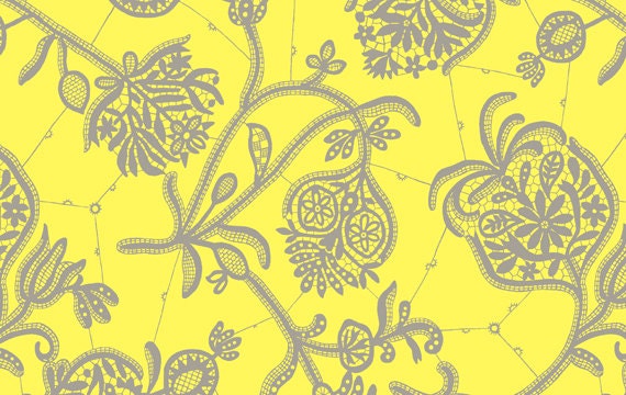 Amy Butler Lark Collection Souvenir Lemon Yellow Grey Floral Cotton Fabric by the yard from Shereesalchemy