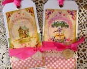 Easter Tags, Easter Decoration, Spring, Pink, Rabbit, Chick, Shabby Cottage Chic, cssteam