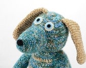 tony - teal, blue and beige crocheted stuffed dog plush softie