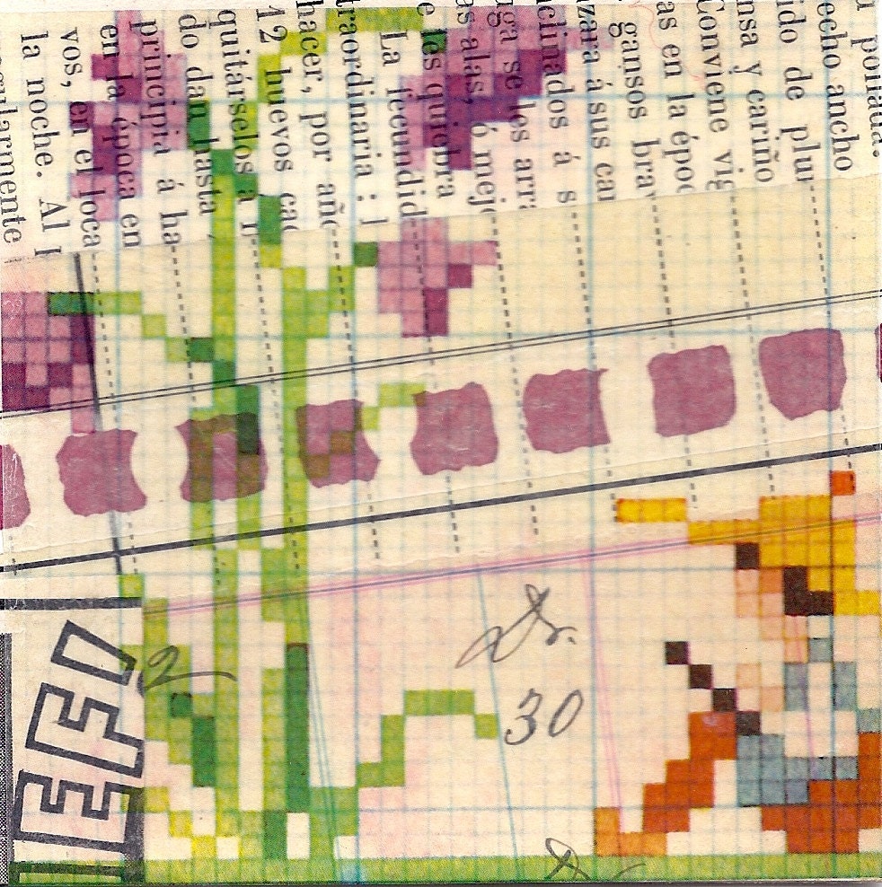 Small, One-of-a-Kind, Handmade Collage: Under Purple Flowers