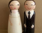 Hand Painted Love Boxes Custom Wedding Bride Groom Cake Topper Kokeshi Peg Dolls Wood