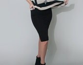 PLUS SIZE Pencil Skirt, Black Below the Knee, Fold Over Yoga Band