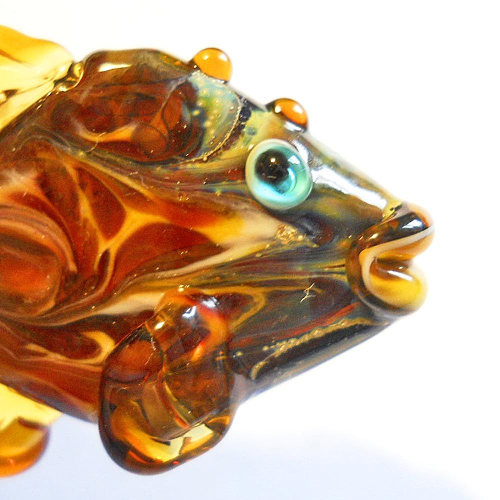 Amber and red Fish Lampwork Glass Beads, handmade artisan pendant necklace, designer jewelry supplies, diver focal bead, SRA, CGGE, tt team