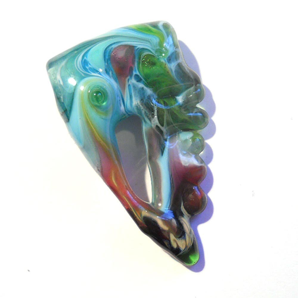 Aqua blue and green Lampwork glass beads, portal pendant, wing talisman, handmade necklace or focal bead, designer lamp work bead