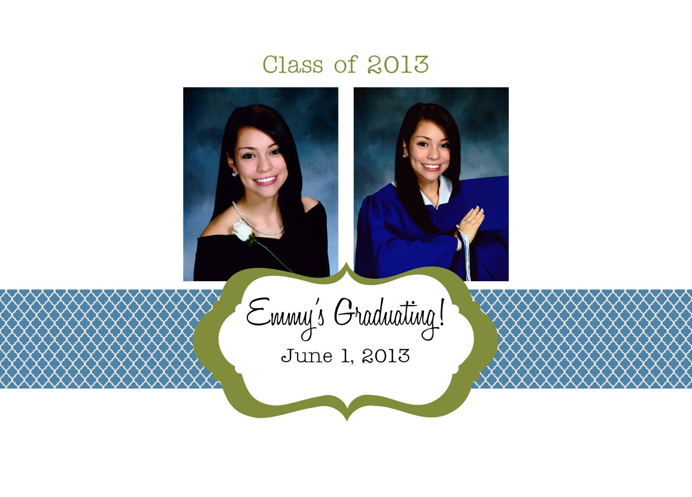 quatrefoil ribbon photo card - Printable Graduation Invitation - up to 5 photos