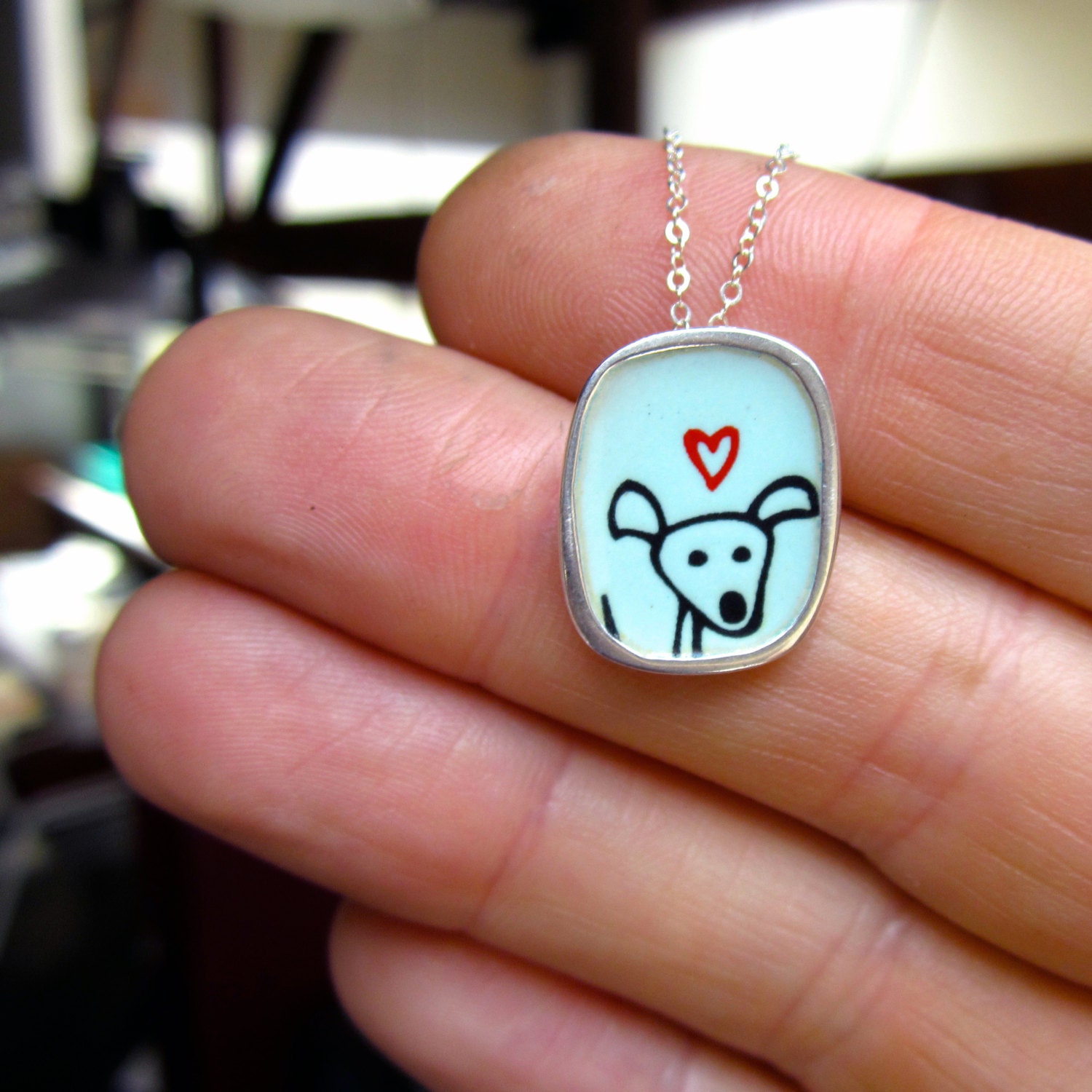 Happy Dog Enamel and Sterling SIlver Necklace