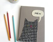 Kitty Sketchbook 6in x 8.75in black and white houndstooth