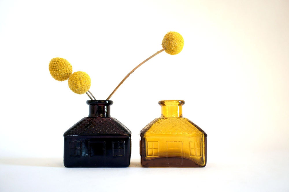 House Ink Bottles // Purple and Yellow Glass // Japan