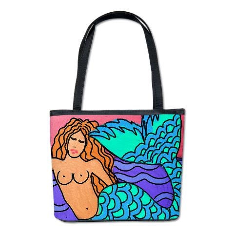 Abstract Mermaid Handbag Purse Shoulder Bag My Original Digital Mermaid Painting
