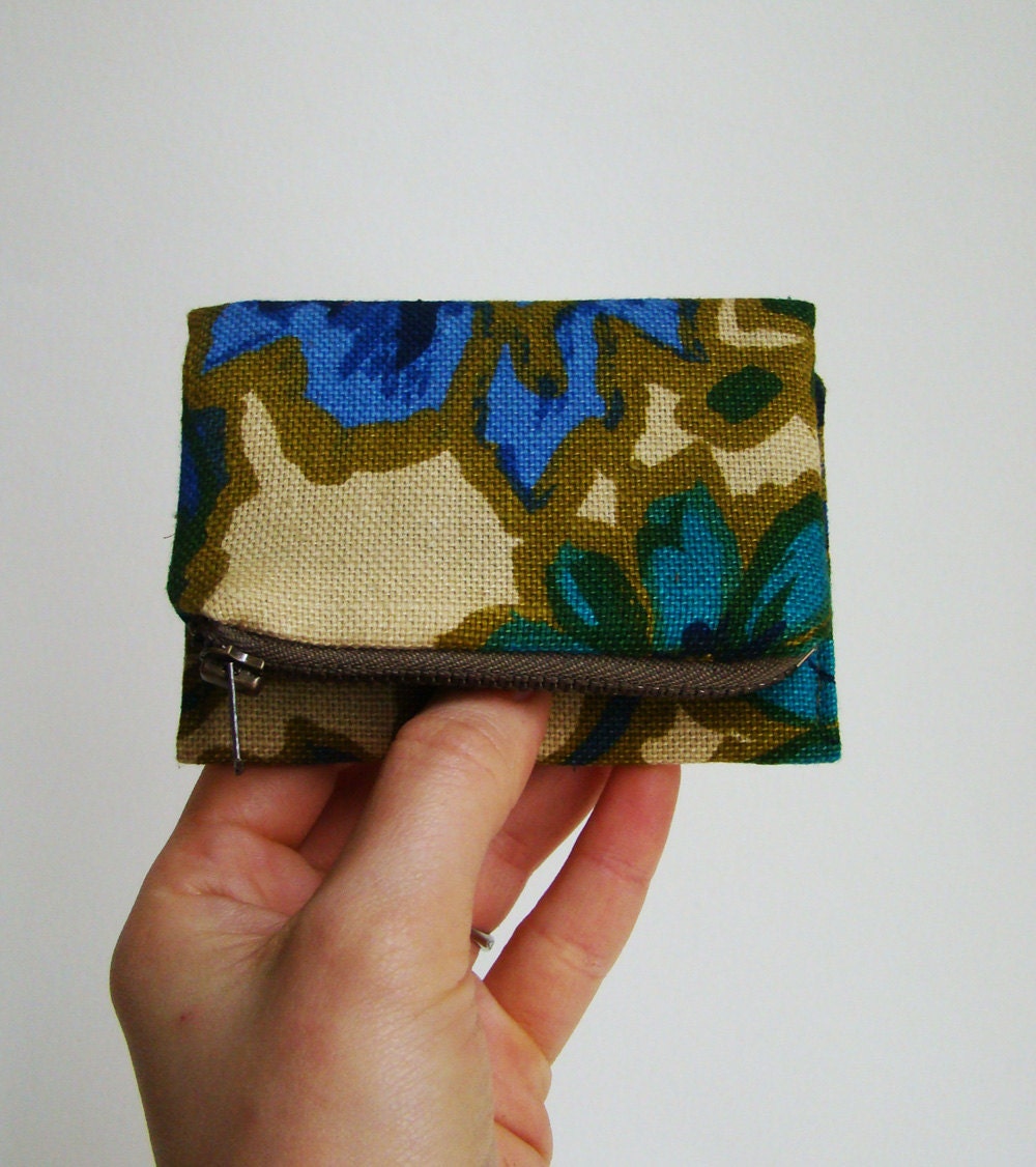 Vintage Floral Forester card wallet, small canvas pocket size wallet, made to order
