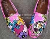 Sugar Skulls and Crosses Day of the Dead hand painted TOMS with crystals