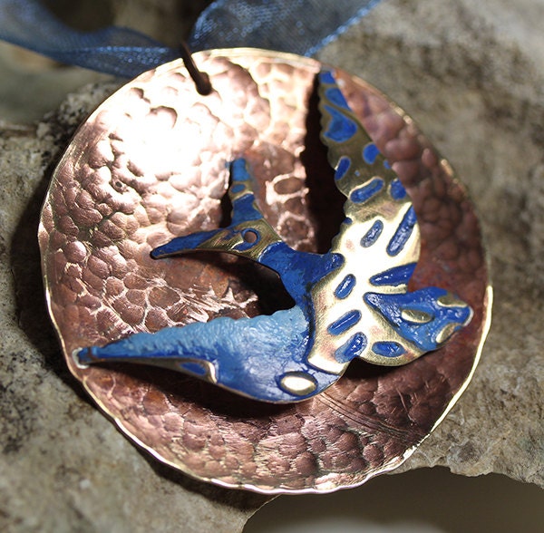 Bluebird of Happiness Copper & Brass Pendant