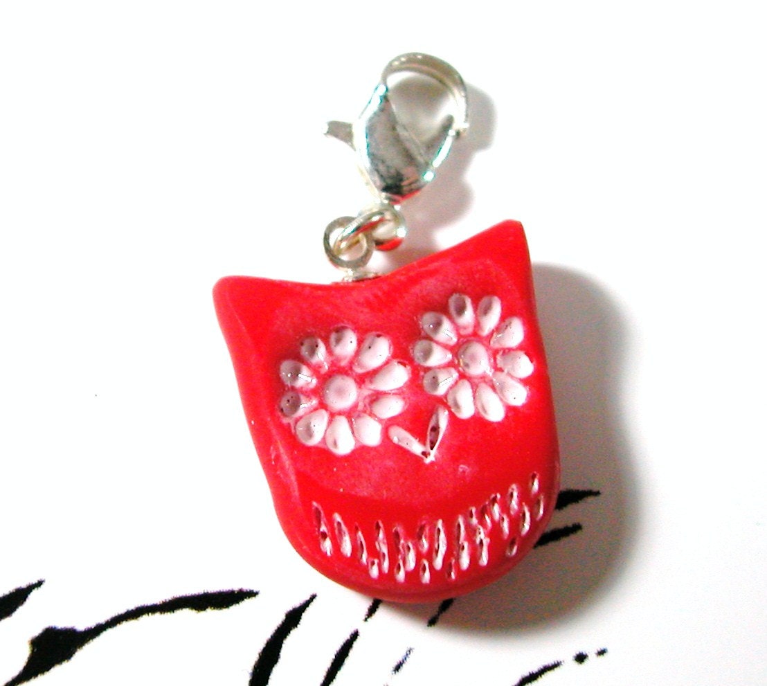 Red Owl Charm Choice of:  Zipper Pull, Lanyard, or Pendant