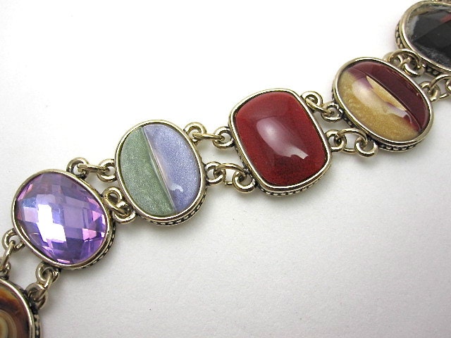 Vintage 1950s Mulit Cabochon Link Bracelet