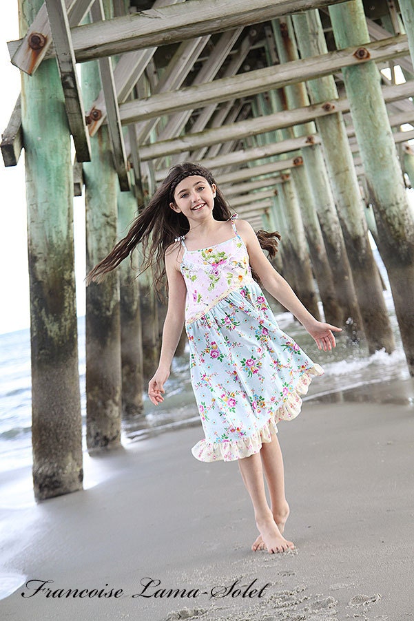 Girls dress Custom ruffled asymmetrical twirl sundress size 2T  to 12 yrs - Autumn Collection Farandole