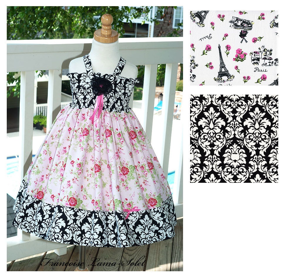 It's a Tea Party in Paris Custom shirred Twirl Dress Size 2T to 12 yrs