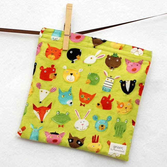 Animal Party - Large Reusable Sandwich Bag from green by mamamade