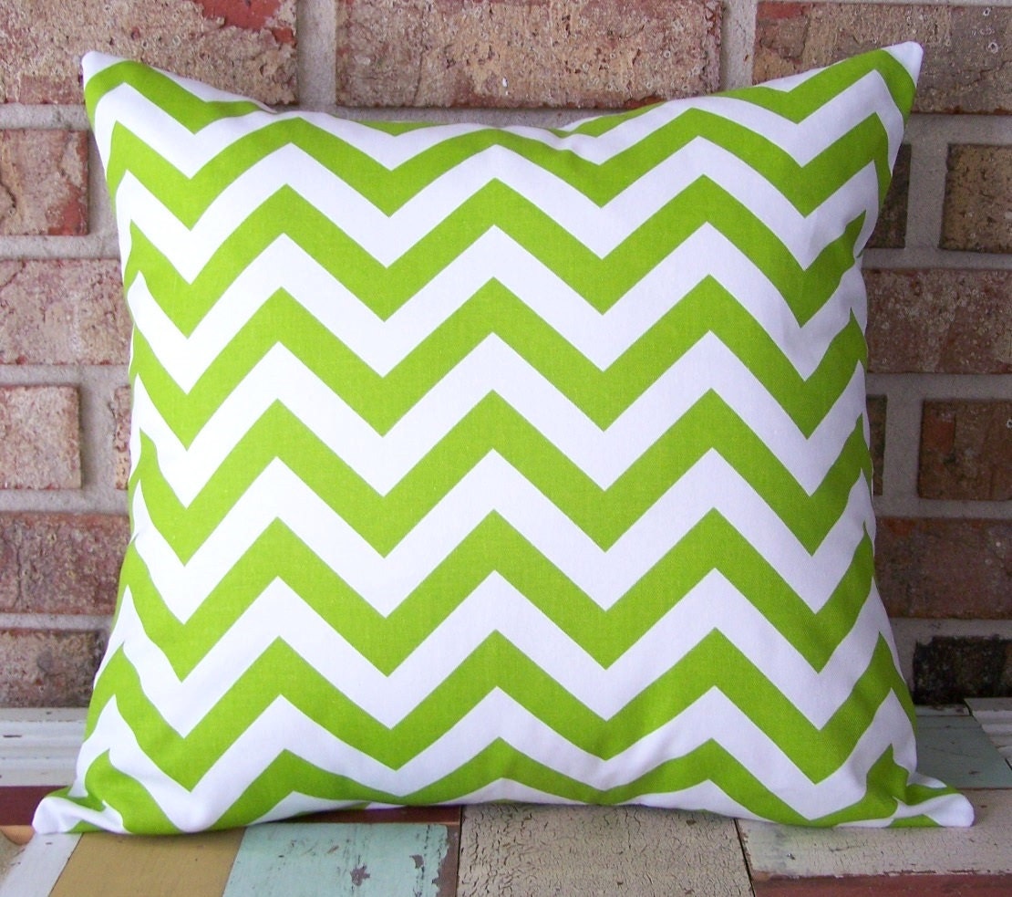 Decorative Pillow Cover- NOT QUITE PERFECT -  Chartreuse Apple Green & White Chevron - 18 x 18 Cushion - Nursery Decor - Dorm - Clearance