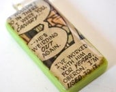 Comic Book Pendant Word Bubble Necklace - Upcycled Domino Jewelry - Geek Jewelry - He's Weirding Out Again